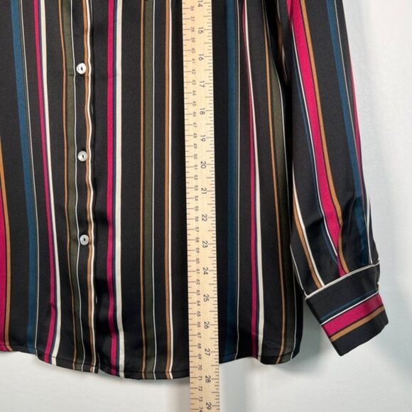 NWT HAVER LONDON Satin Striped V‎ neck Button Up LS Shirt WEAR UNTIED/TIED XS - Picture 8 of 13